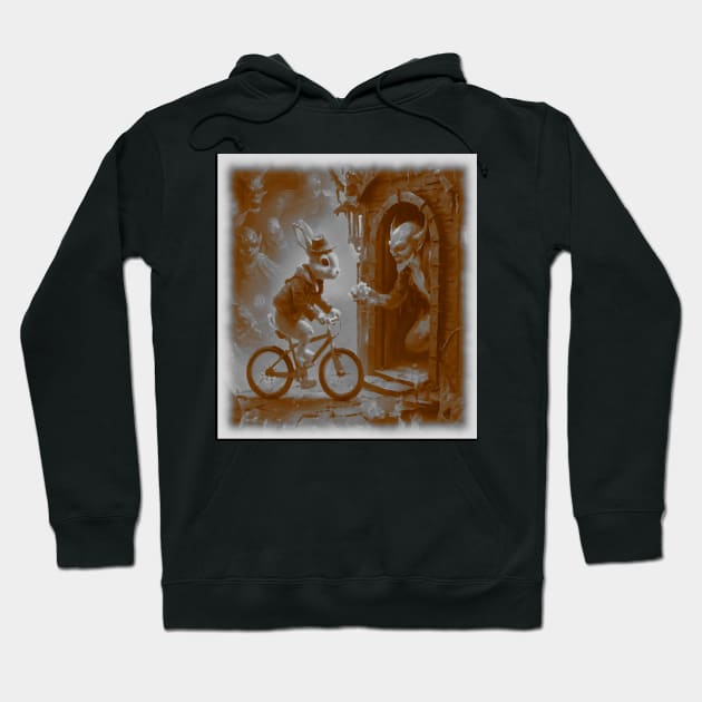 rabbit rides bike for money from demon Hoodie by Catbrat